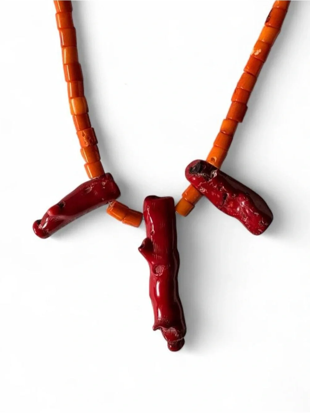 Big Vintage Southwestern Statement Red Coral Branch and Beads Necklace Nature
